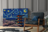 Mount Fuji Pagoda Van Gogh Style Glass Wall Art