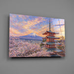 Mount Fuji Pagoda Monet Style Glass Wall Art
