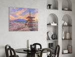 Mount Fuji Pagoda Monet Style Glass Wall Art