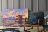 Mount Fuji Pagoda Monet Style Glass Wall Art