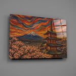 Mount Fuji Pagoda Munch Style Glass Wall Art