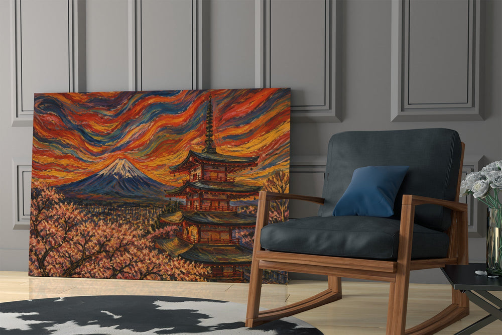 Mount Fuji Pagoda Munch Style Glass Wall Art