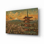 Mount Fuji Pagoda Bosch Style Glass Wall Art