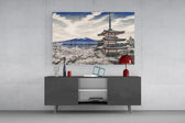 Mount Fuji Pagoda Hokusai Style Glass Wall Art