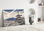 Mount Fuji Pagoda Hokusai Style Glass Wall Art