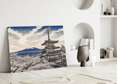 Mount Fuji Pagoda Hokusai Style Glass Wall Art