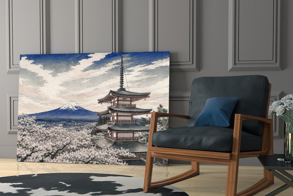 Mount Fuji Pagoda Hokusai Style Glass Wall Art