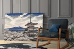 Mount Fuji Pagoda Hokusai Style Glass Wall Art