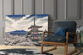 Mount Fuji Pagoda Hokusai Style Glass Wall Art
