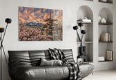 Mount Fuji Pagoda Cubist Style Glass Wall Art