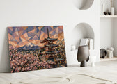 Mount Fuji Pagoda Cubist Style Glass Wall Art