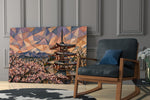 Mount Fuji Pagoda Cubist Style Glass Wall Art