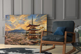 Mount Fuji Pagoda Surrealist Style Glass Wall Art