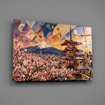 Mount Fuji Pagoda Kandinsky Style Glass Wall Art