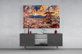 Mount Fuji Pagoda Kandinsky Style Glass Wall Art