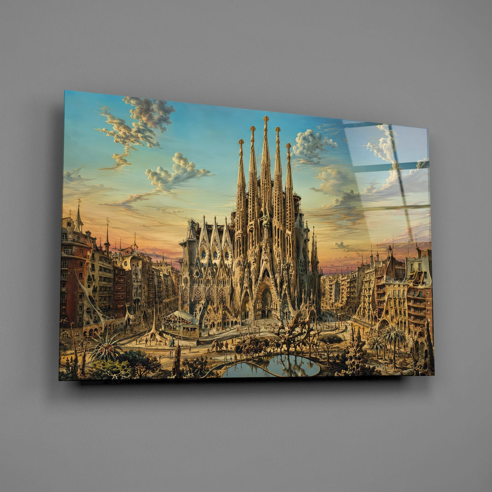 Sagrada Familia Surrealist Style Glass Wall Art