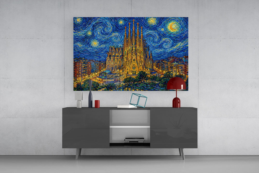 Sagrada Familia Van Gogh Style Glass Wall Art