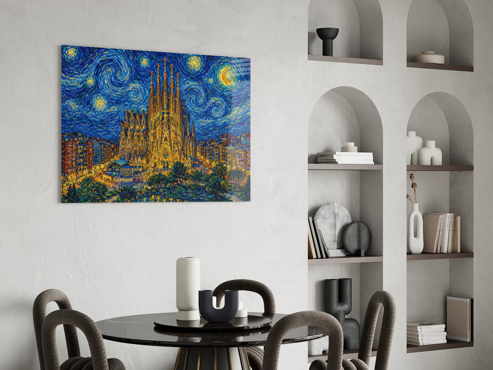 Sagrada Familia Van Gogh Style Glass Wall Art