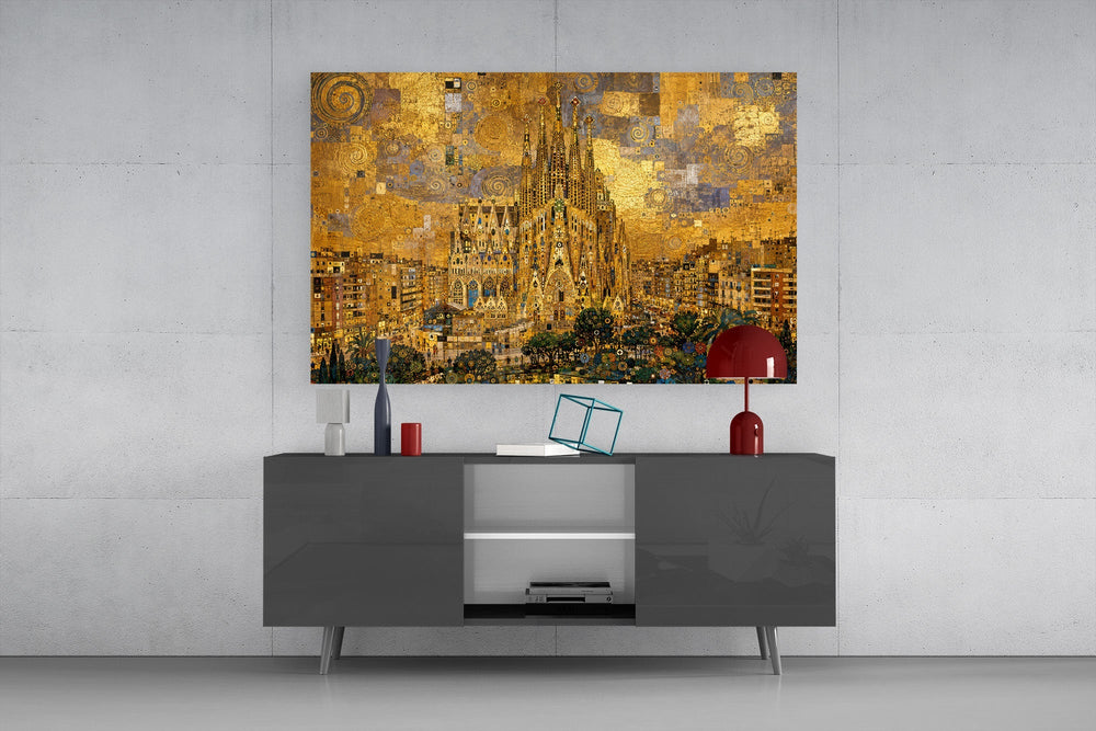 Sagrada Familia Klimt Style Glass Wall Art