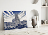 Sagrada Familia Hokusai Style Glass Wall Art