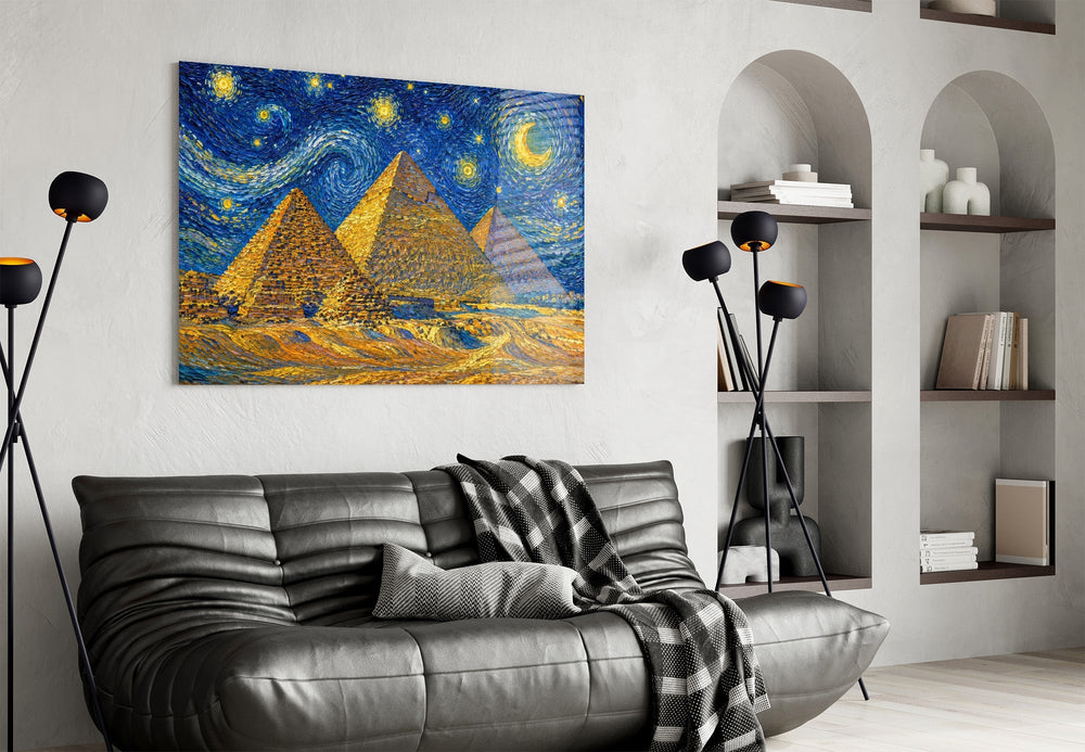 Pyramids of Giza Van Gogh Style Glass Wall Art