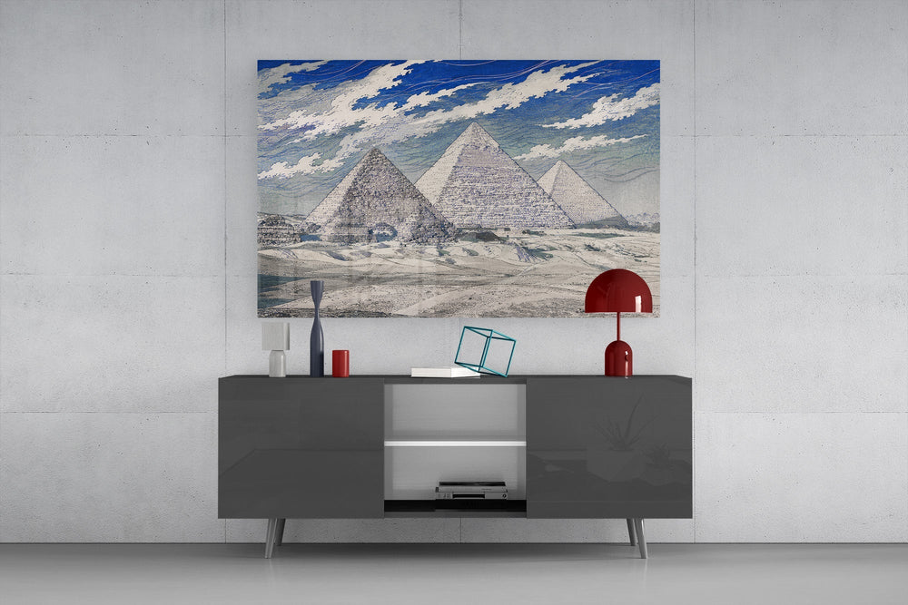 Pyramids of Giza Hokusai Style Glass Wall Art