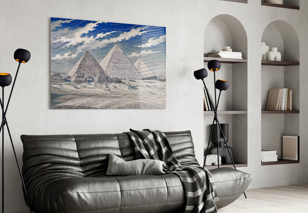 Pyramids of Giza Hokusai Style Glass Wall Art