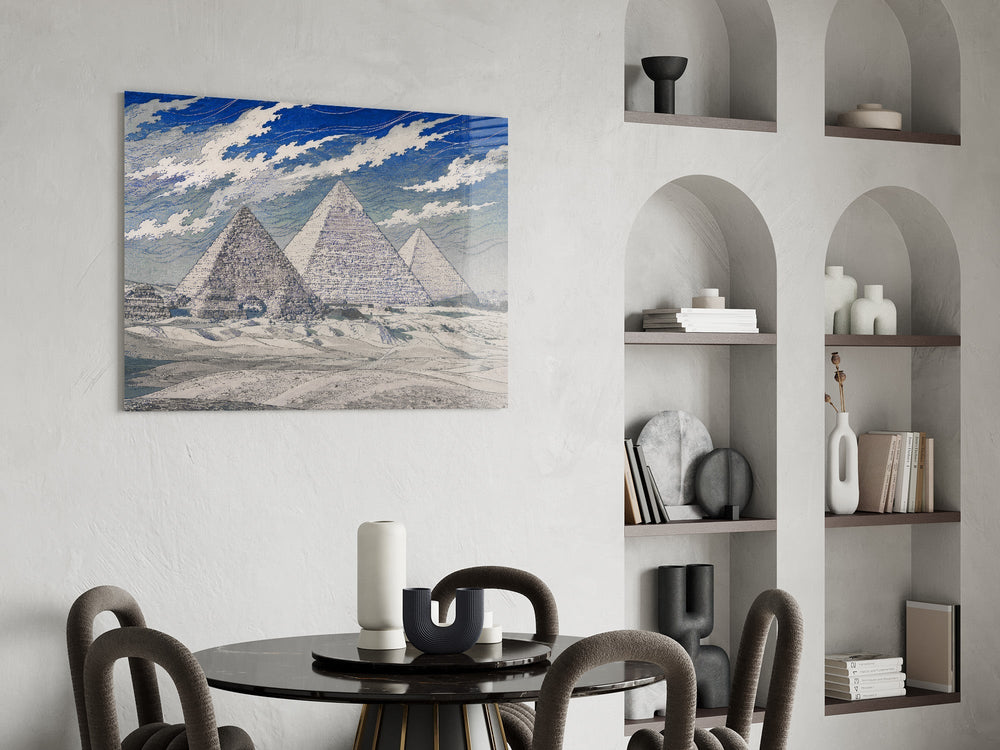 Pyramids of Giza Hokusai Style Glass Wall Art