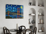 Istanbul Bosphorus Bridge Van Gogh Style Glass Wall Art