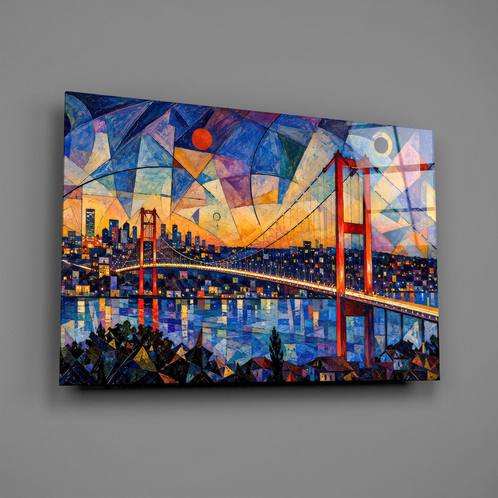 Istanbul Bosphorus Bridge Kandinsky Style Glass Wall Art