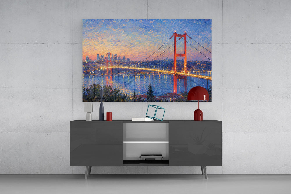 Istanbul Bosphorus Bridge Monet Style Glass Wall Art