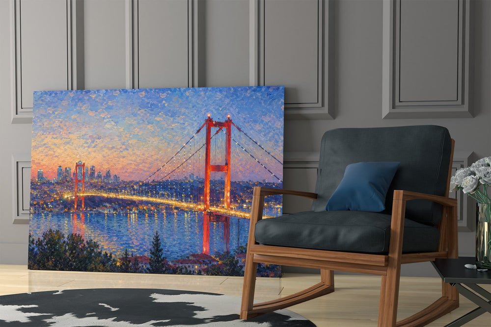 Istanbul Bosphorus Bridge Monet Style Glass Wall Art
