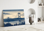Istanbul Bosphorus Bridge Hokusai Style Glass Wall Art