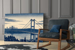 Istanbul Bosphorus Bridge Hokusai Style Glass Wall Art
