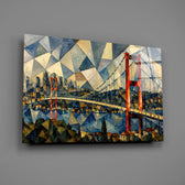 Istanbul Bosphorus Bridge Cubist Style Glass Wall Art