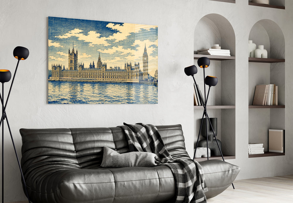 Big Ben Westminster Hokusai Style Glass Wall Art