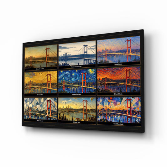 Istanbul Bosphorus Bridge Nine Painting Styles Collage Glass Wall Art
