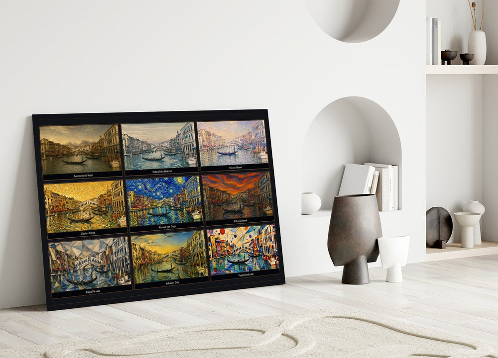 Venice Grand Canal Nine Painting Styles Collage Glass Wall Art