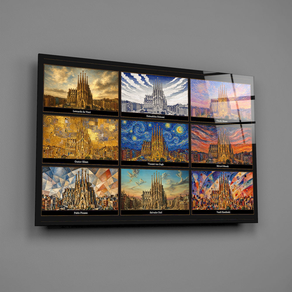 Sagrada Familia Nine Painting Styles Collage Glass Wall Art