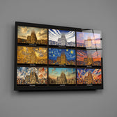 Sagrada Familia Nine Painting Styles Collage Glass Wall Art