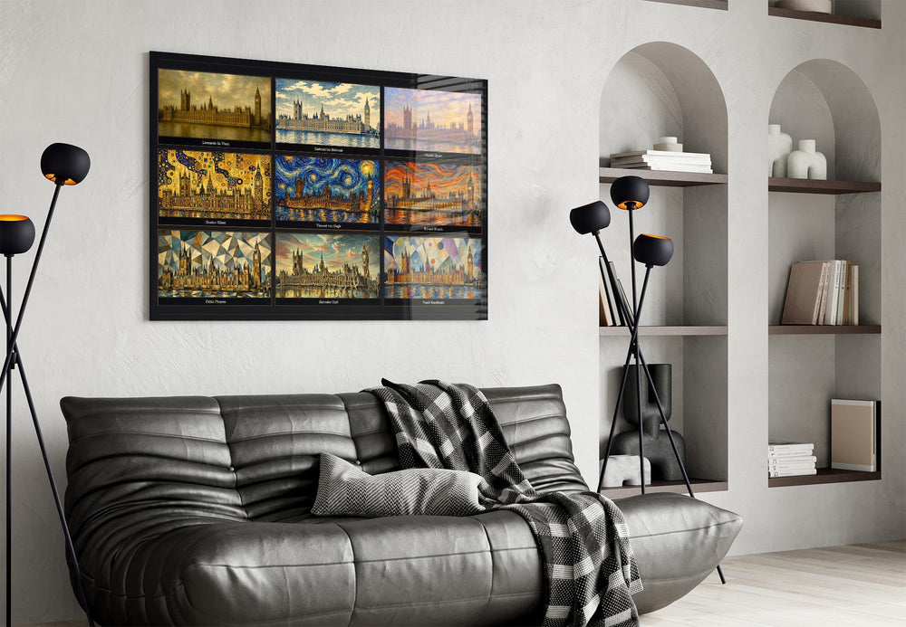 Big Ben Westminster Nine Painting Styles Collage Glass Wall Art