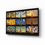 Eiffel Tower Nine Painting Styles Collage Glass Wall Art