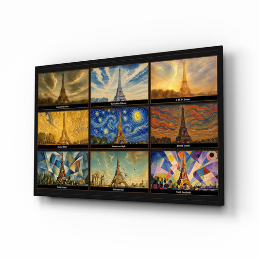 Eiffel Tower Nine Painting Styles Collage Glass Wall Art