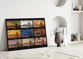 Mount Fuji Nine Painting Styles Collage Glass Wall Art