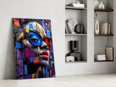 Mosaic Block Woman Portrait Cubist Glass Wall Art