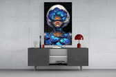Blue Orchid Masked Woman Surreal Glass Wall Art
