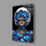 Blue Orchid Masked Woman Surreal Glass Wall Art