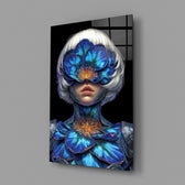 Blue Orchid Masked Woman Surreal Glass Wall Art
