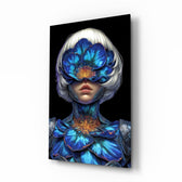 Blue Orchid Masked Woman Surreal Glass Wall Art