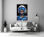 Blue Orchid Masked Woman Surreal Glass Wall Art